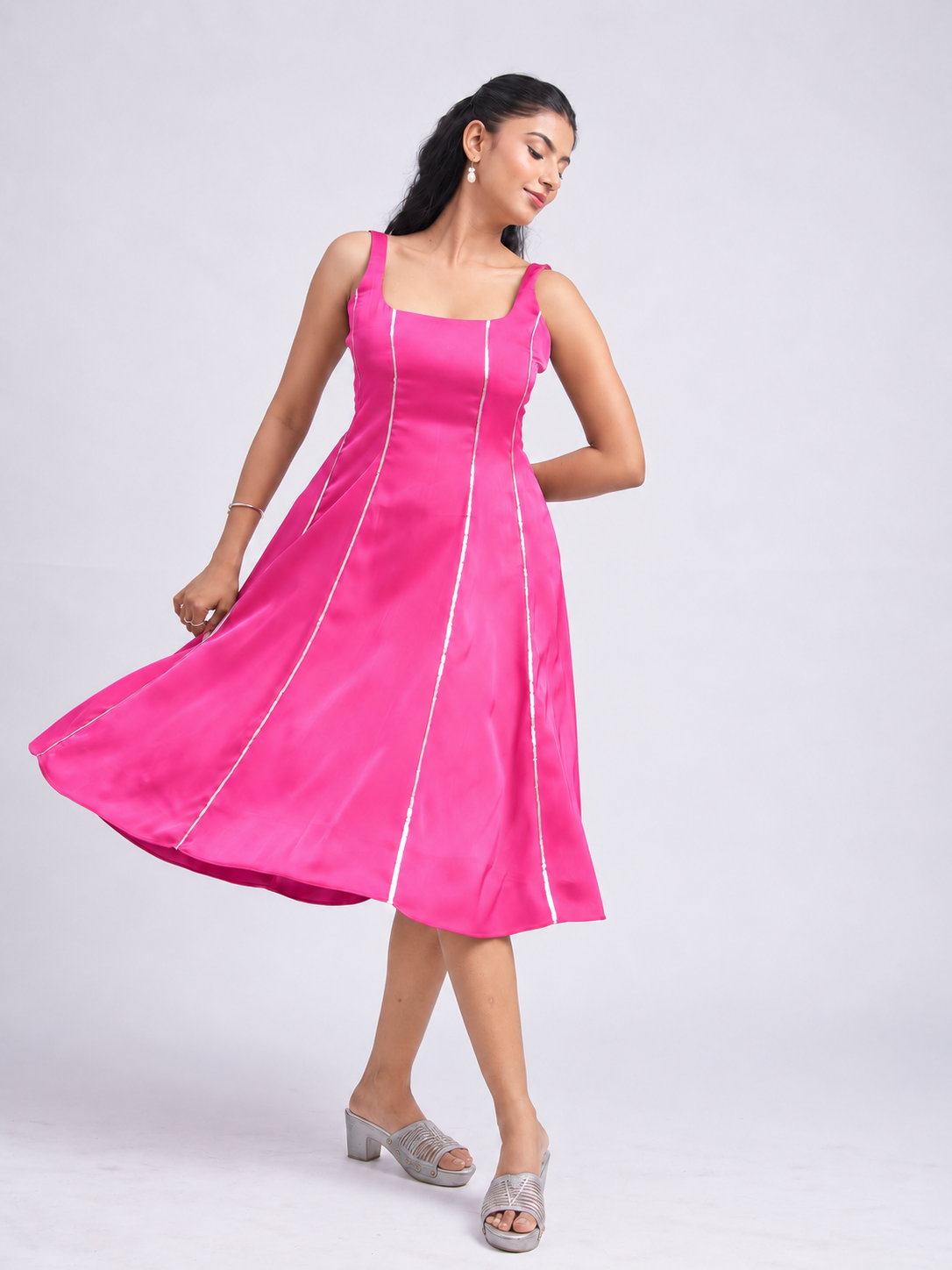 Solae Blair Midi Dress in Hot Pink