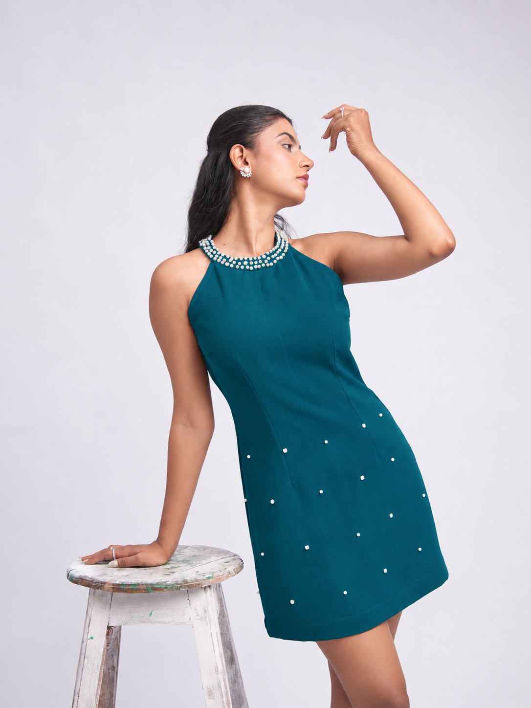 Solae Halo Mini Dress in Teal