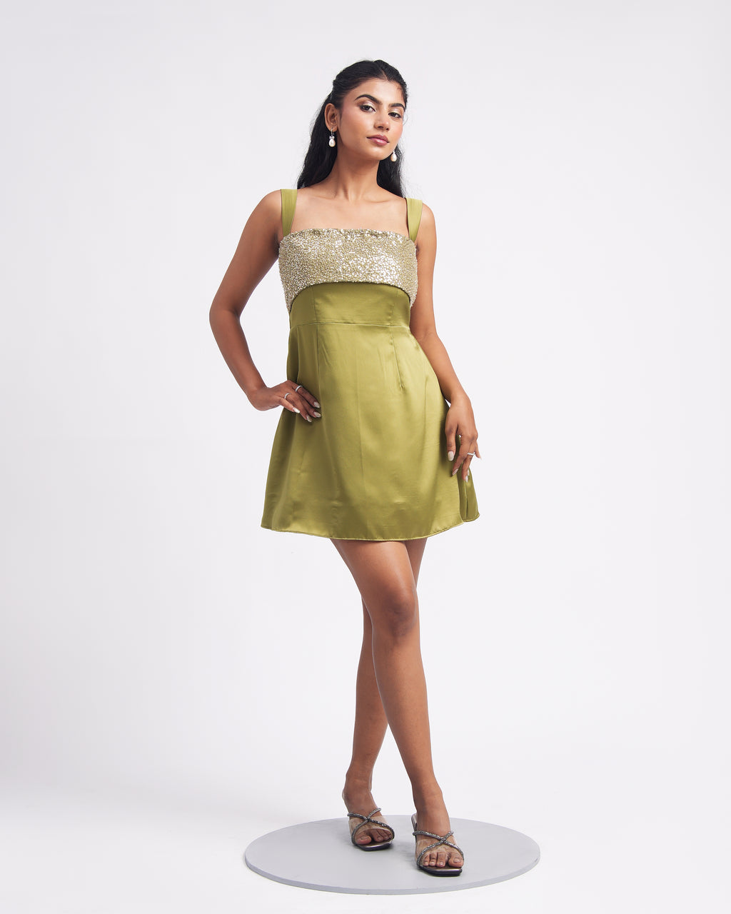 Solae Poppy Mini Dress in Light Olive