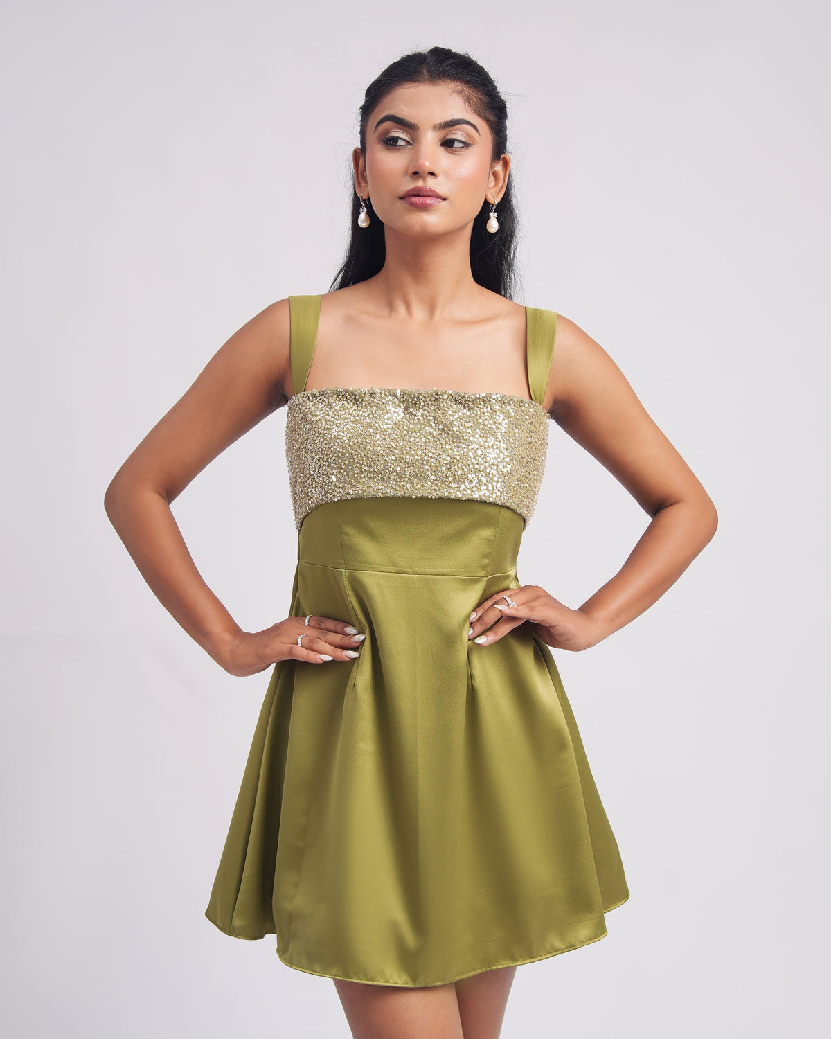 Solae Poppy Mini Dress in Light Olive