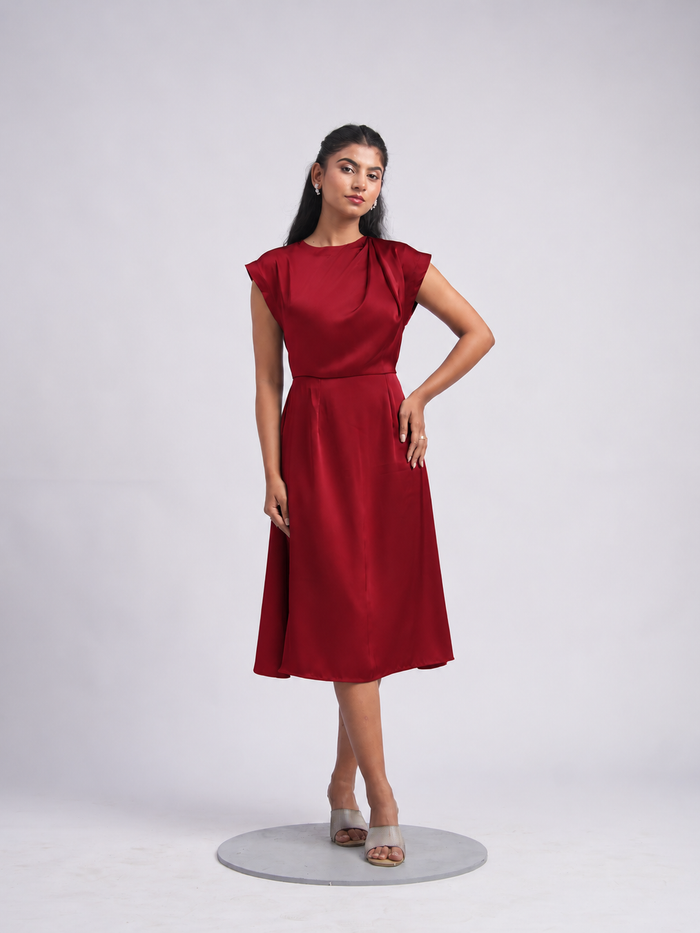 Ripple Midi Dress in Red