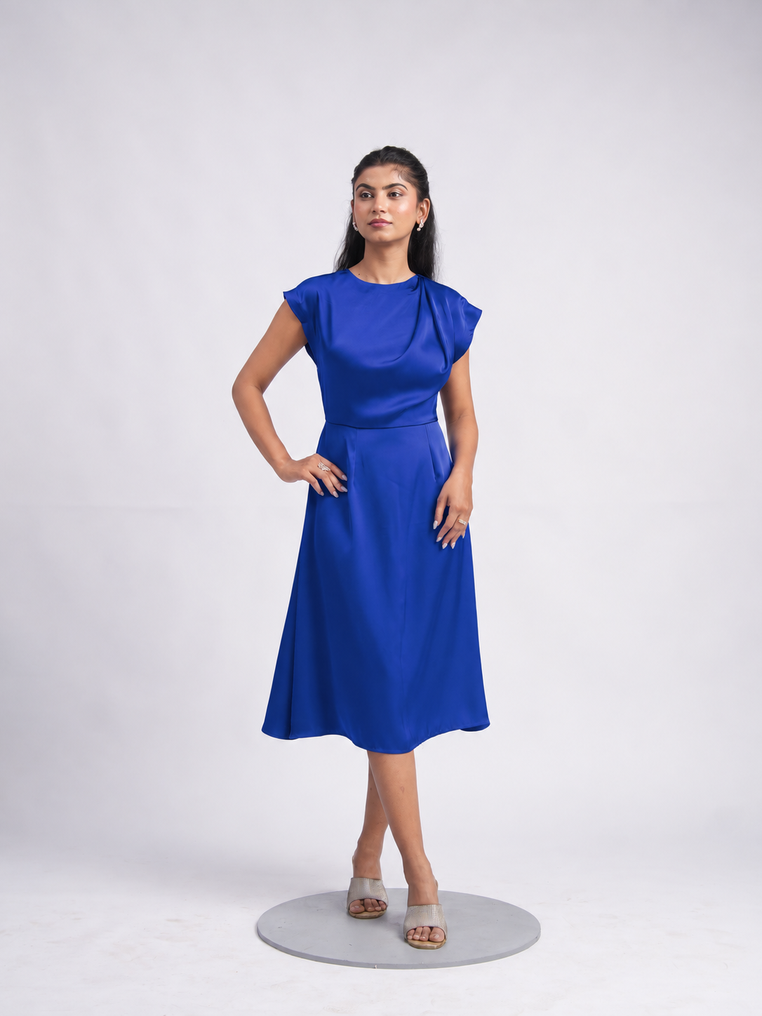 Solae Ripple Midi Dress in Royal Blue
