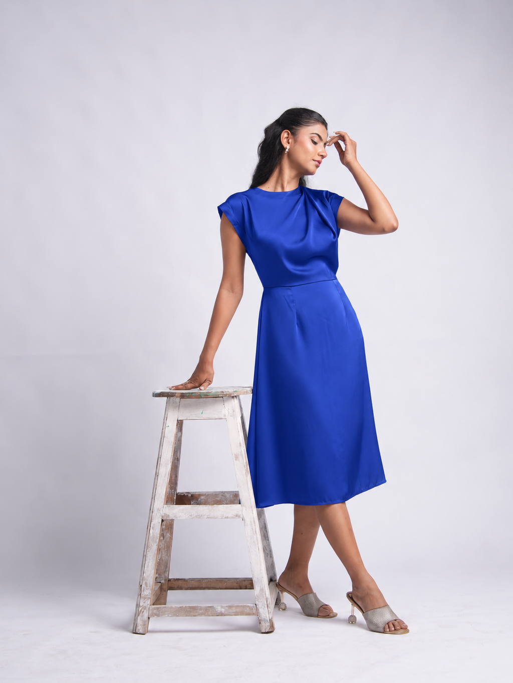 Solae Ripple Midi Dress in Royal Blue